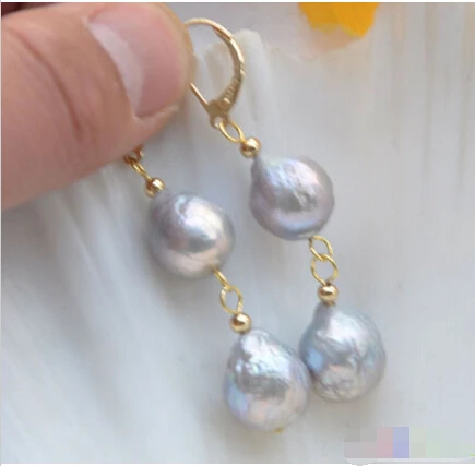 

Free shipping@@@@@ P4308 2row 12mm gray almost round Edison PEARL dangle earring 6.10