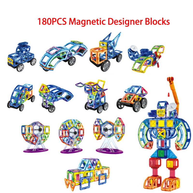 

Min 180PCS/Set Magnetic Designer Building Blocks Toys Technic Plastic Bricks Assembly Enlighten Blocks Children DIY Construction
