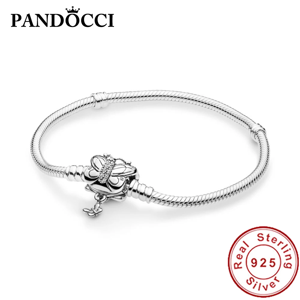 

PANDOCCI 100% 925 Sterling Silver Warm Spring 597929CZ Moments Bracelet with Decorative Butterfly Clasp Jewelry Factory Direct