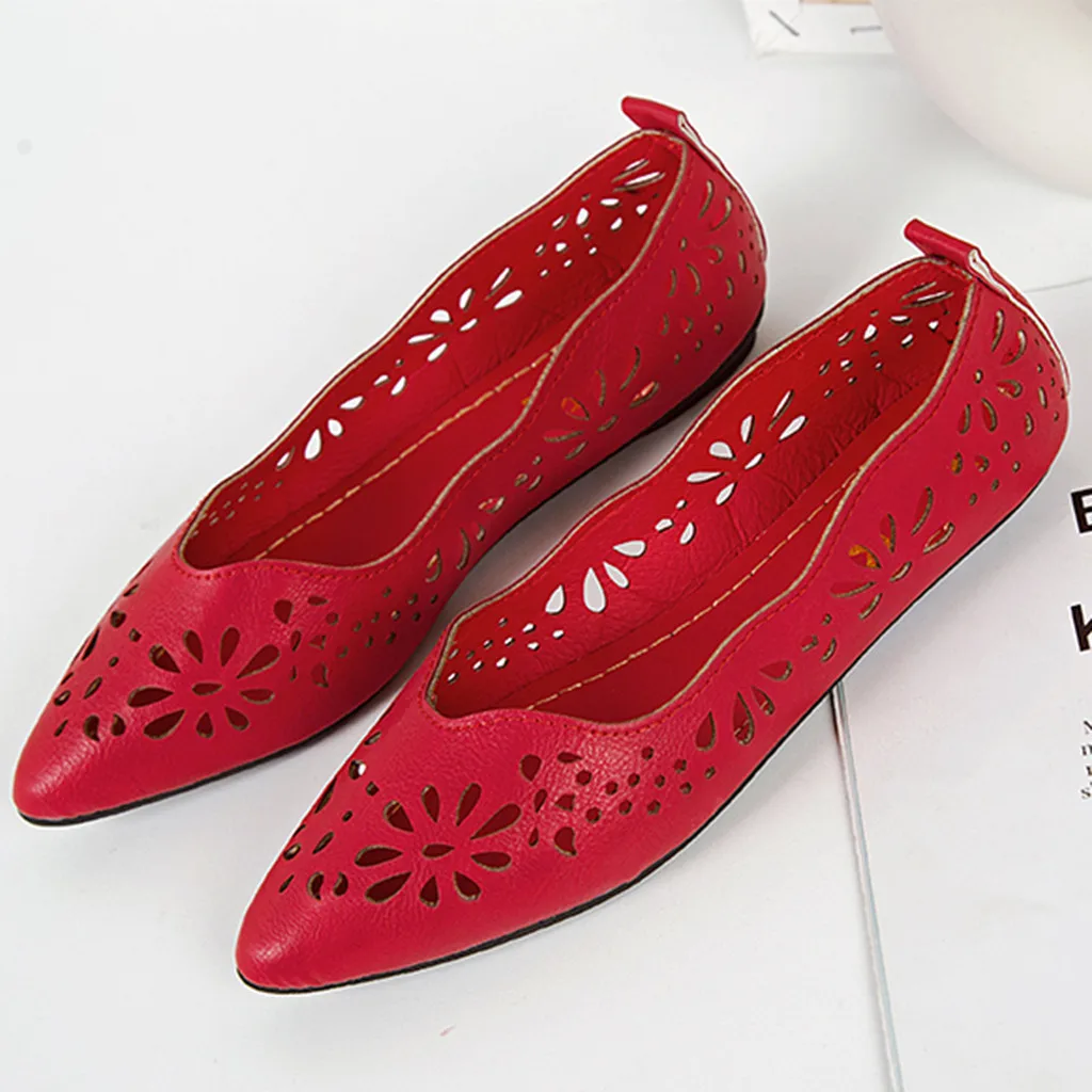 

Women's Fashion Casual Shallow Pointed Toe Hollow Out Slip On Flat With Shoes 2019 New Style Summer Shoes Calzado Mujer 30