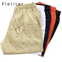 Fletiter Summer mens casual cotton Shorts Men Print slim fit knee length Elastic waist male breathable shorts bermuda masculina