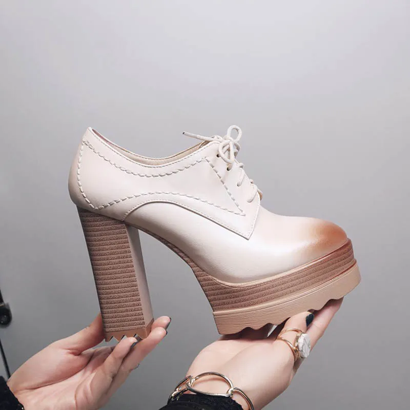 2018 New Platform High Heels Women Oxfords Shoes Ladies Casual Thick Heels Pumps Vintage PU High Heel Ankle Boots Shoes Woman (4)