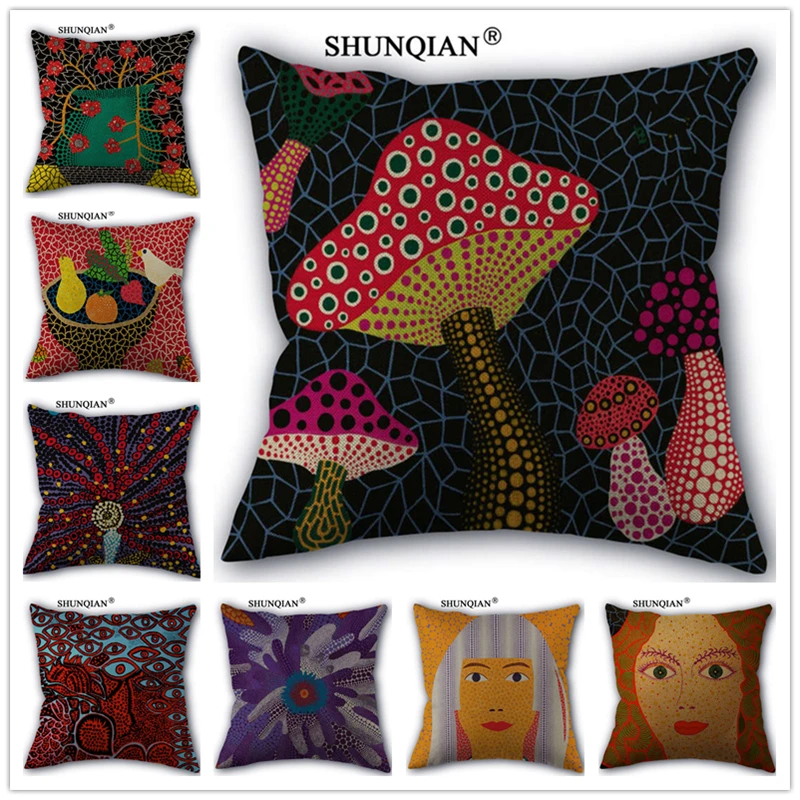 

Linen Cotton Yayoi Kusama art work Pillow Cover Custom Print Home Decorative Pillows Cases 45x45cm one side Y517-11