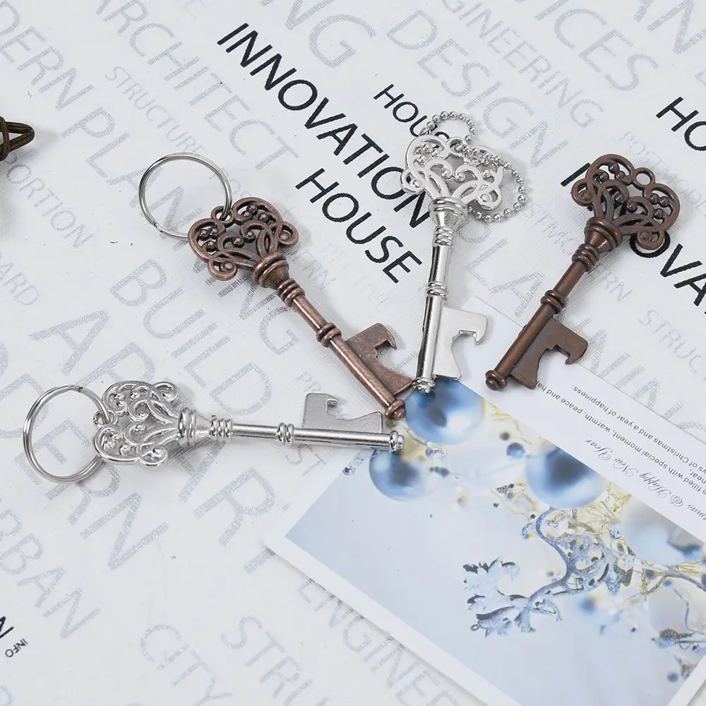 key Shaped Bottle Opener Keychain Shaped Zinc Alloy Copper Silver Color Key Ring Beer Bottle Opener Unique Creative Gift
