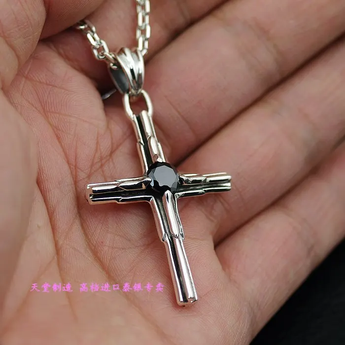 

Thailand imports, chic modelling Black Cross Sterling Silver Pendant, white Zircon optional