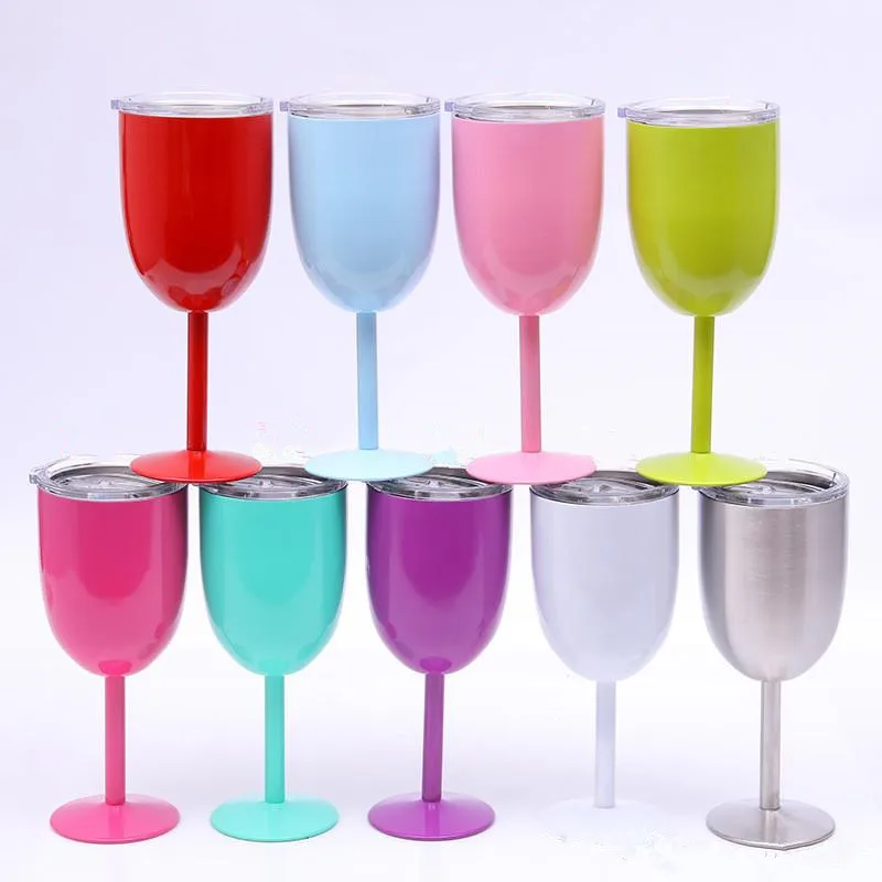 

10oz Wine Glasses Double Wall Vacuum Sealed Stainless Steel Wine Goblet with Lids for Daily Camping and Picnic wine cups