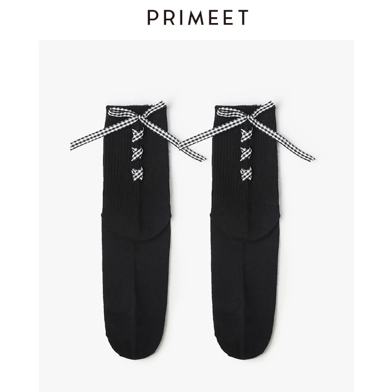 

1 pair summer women socks cotton Black bow lolita cute socks korean style kawaii e girl white socks grid Bandage ankle sock girl