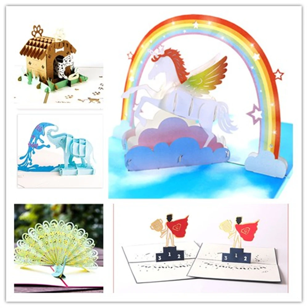 

Unicorn Birthday Card Creative Korea 3D Stereo Handmade Paper Carving Teacher's Day Message Blessing Small Card For Kids Gift