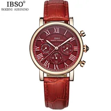 IBSO Women Watches 2017 Vintage Genuine Leather Strap Calendar Multifunction Quartz Watches Ladies Wristwatches Montre Femme