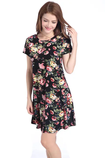 New Arrival 2017 Summer O Neck Short Sleeve Printed Flower Dress New Arrival 2017 Summer O Neck Short Sleeve Printed Flower Dress Black Blue Women Elegant