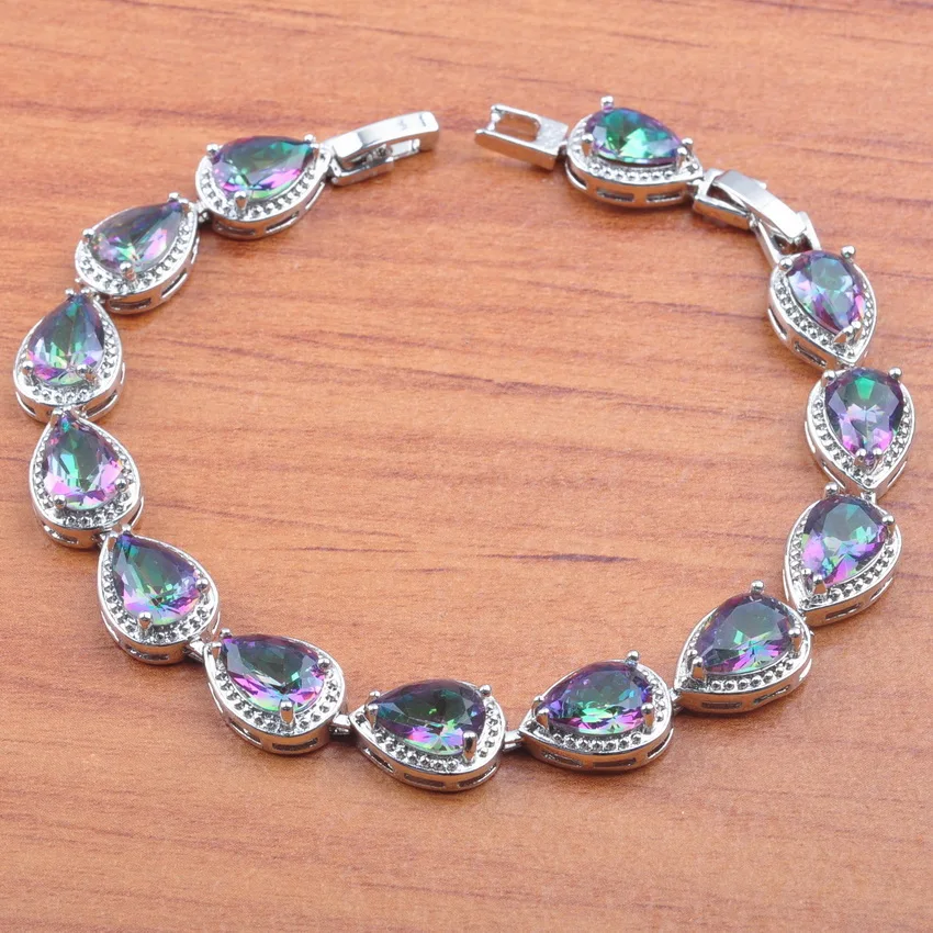 Ювелирные наборы из стерлингового серебра 925 пробы Радужный Цирконий женские свадебные ювелирные изделия серьги ожерелье кулон кольца браслет JS0160 - Окраска металла: Bracelet