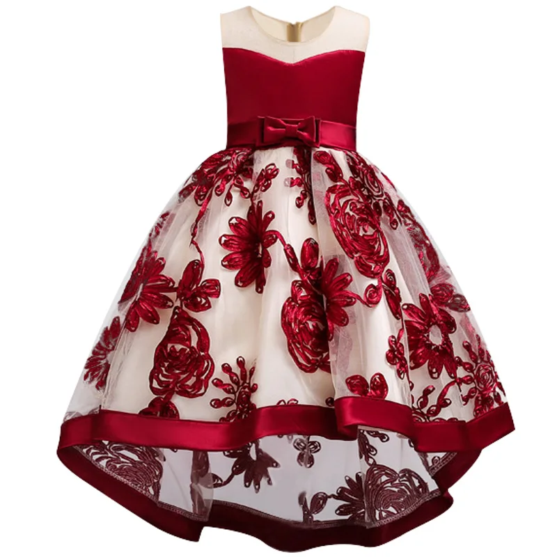 Платье с цветочным узором для девочек; торжественное платье для девочек; платье для первого причастия; платье-пачка для маленьких детей - Цвет: wine red
