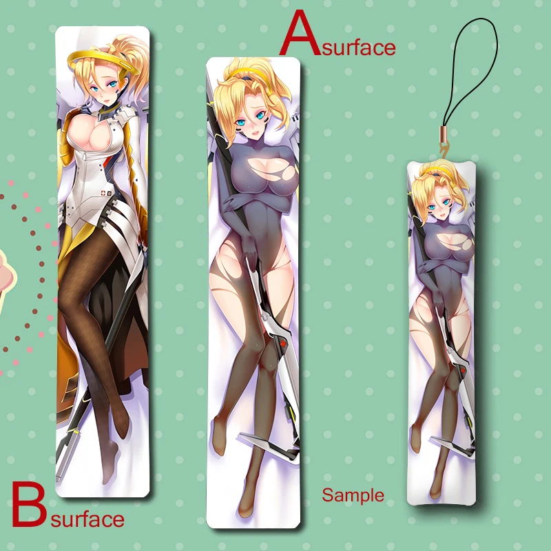 

Hot Game Mercy Angela Ziegler Cool Anime Mini Dakimakura Keychain Badge Pillow Hanging Ornament Phone Strap Gift