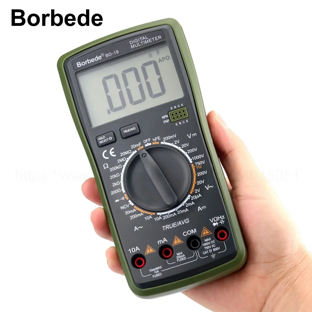 

Borbede BD-19 Digital Multimeter LCD DC AC Voltage Current Resistance Capacitance NCV True RMS Diode Tester 2000 Counts