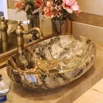 

Imitation stone Bathroom Counter Top Wash Basin Cloakroom Hand Painted Vessel Sink oval bathroom sink chinese ceramic wash basin