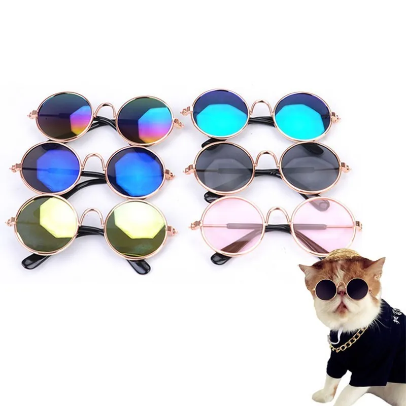 1pc Cute Dog Sunglasses Metal Frame Cat Glasses Eye wear Dog Glasses Photos Props font b