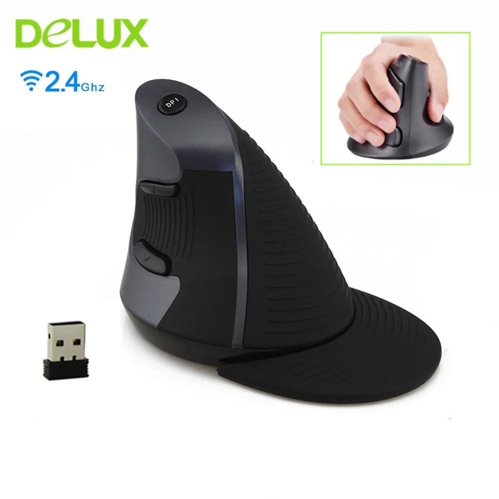Best Delux M618 Wireless Ergonomic Vertical Mouse 2.4G 6 Button 800 1200 1600 DPI Mice Computer Gaming Mause sem fio for PC Laptop