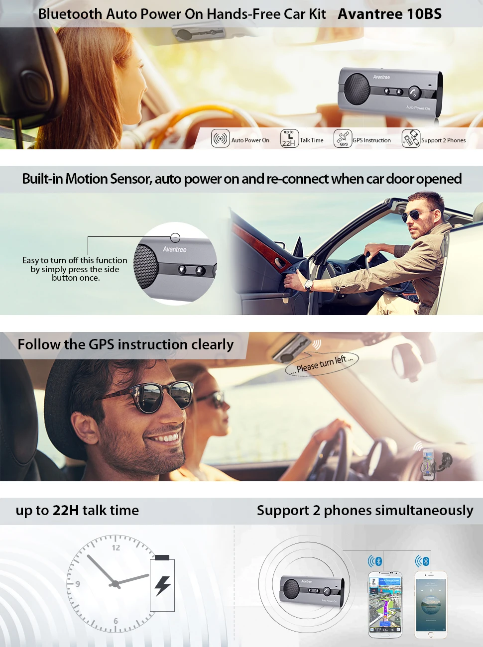 Avantree Bluetooth Car Kit Auto Power 