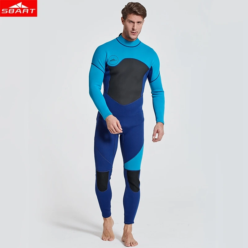 SBART мужские 3 мм Неопреновые водолазные костюмы теплый сохраняя лоскутный купальник брызги одежда для плавания с длинным рукавом Подводная охота с дыхательной трубкой h3 - Цвет: Blue