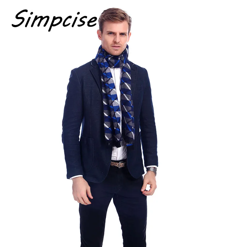 

[Simpcise] 180x30cm Winter Men Neck Scarves soft Warm Plaid Stripe Cashmere Scarf British Style Multifunctional Bandana A3A1899