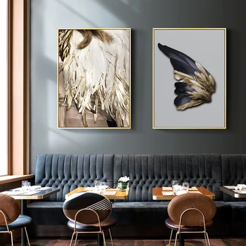 

Nordic Morden Golden feather Wall Art Canvas Painting Nordic Posters And Prints Decoration Pictures For Living luxury fashion