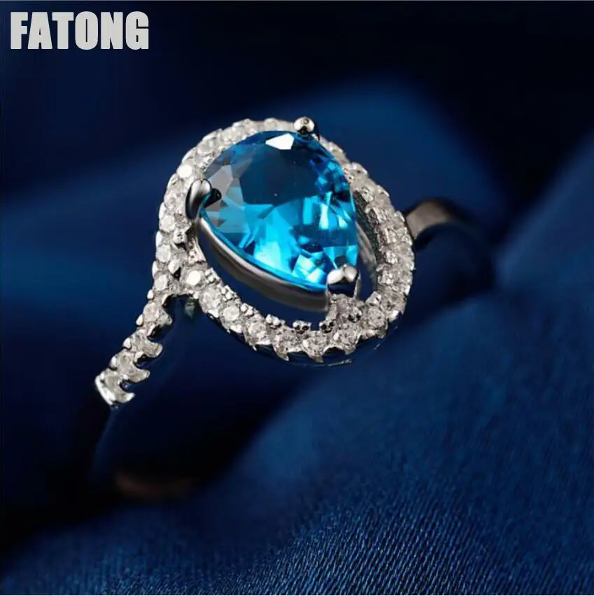 

Fashion new 925 sterling silver ring female blue water drop zircon opening ring boutique jewelry J0430