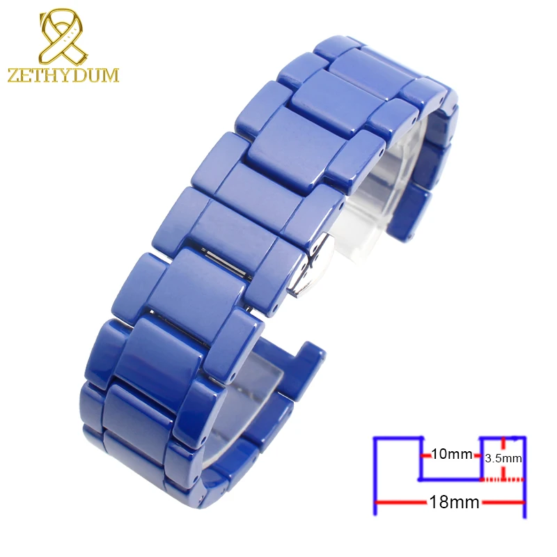 Керамический ремешок для часов 18 мм Нотч ремешок для часов синий белый черный цвет женский браслет аксессуары для часов