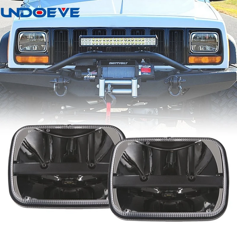 1 Pair Rectangular 5"x7" Led Headlight High Low Beam Headlamp For Jeep