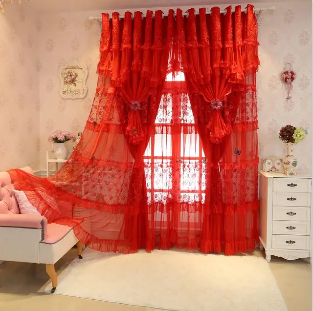 Embroidery Lace Cortinas Luxury Red Curtains For Living Room Joyous Embroidery Lace Cortinas Luxury Red Curtains For Living Room Joyous Wedding Blackout Curtain Set Cortina Rideaux