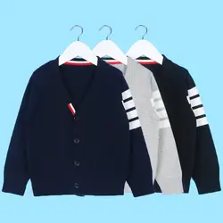 INS 2018 осень мода новый Детская в полоску свитер для мальчиков и девочек Вязание Кардиган Топы Детская одежда