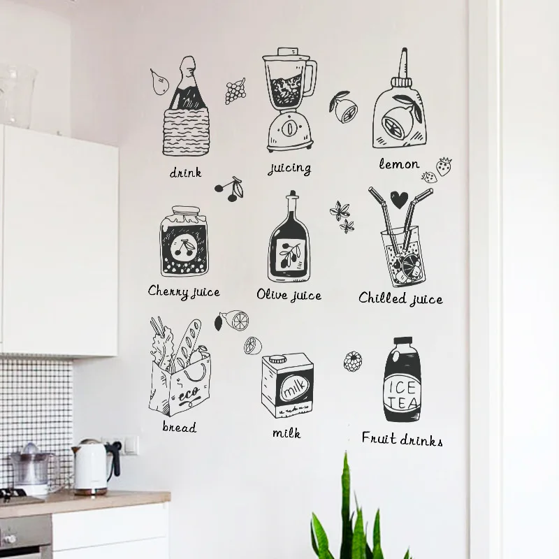 Creative Juice Kitchen Cartoon Wall Sticker Restaurant Refrigerator Wall Stickers Home Decor Living Room Sticker Mural