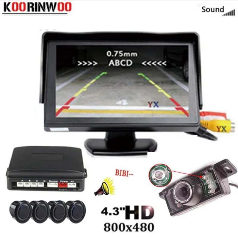 Koorinwou Video Automobiles Parktronic Monitor de coche HD 7 LED cámara de marcha atrás placa de licencia de alarma aparcamiento sensor ciego altavoz