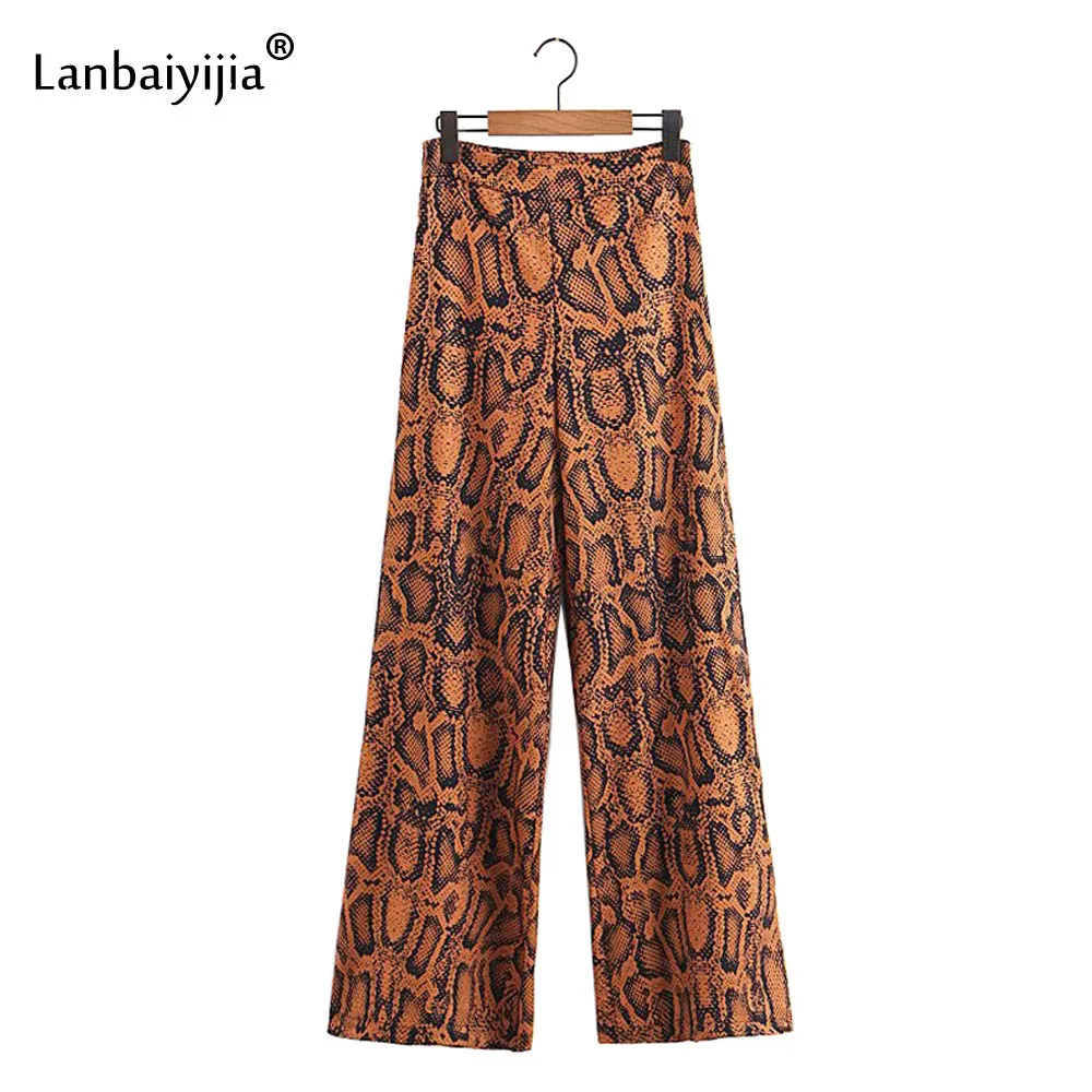 

Newest Snake Pattern Print Wide Leg Pants High Waist Full Length Trousers Side edge Zipper Fashion Loose Women pants