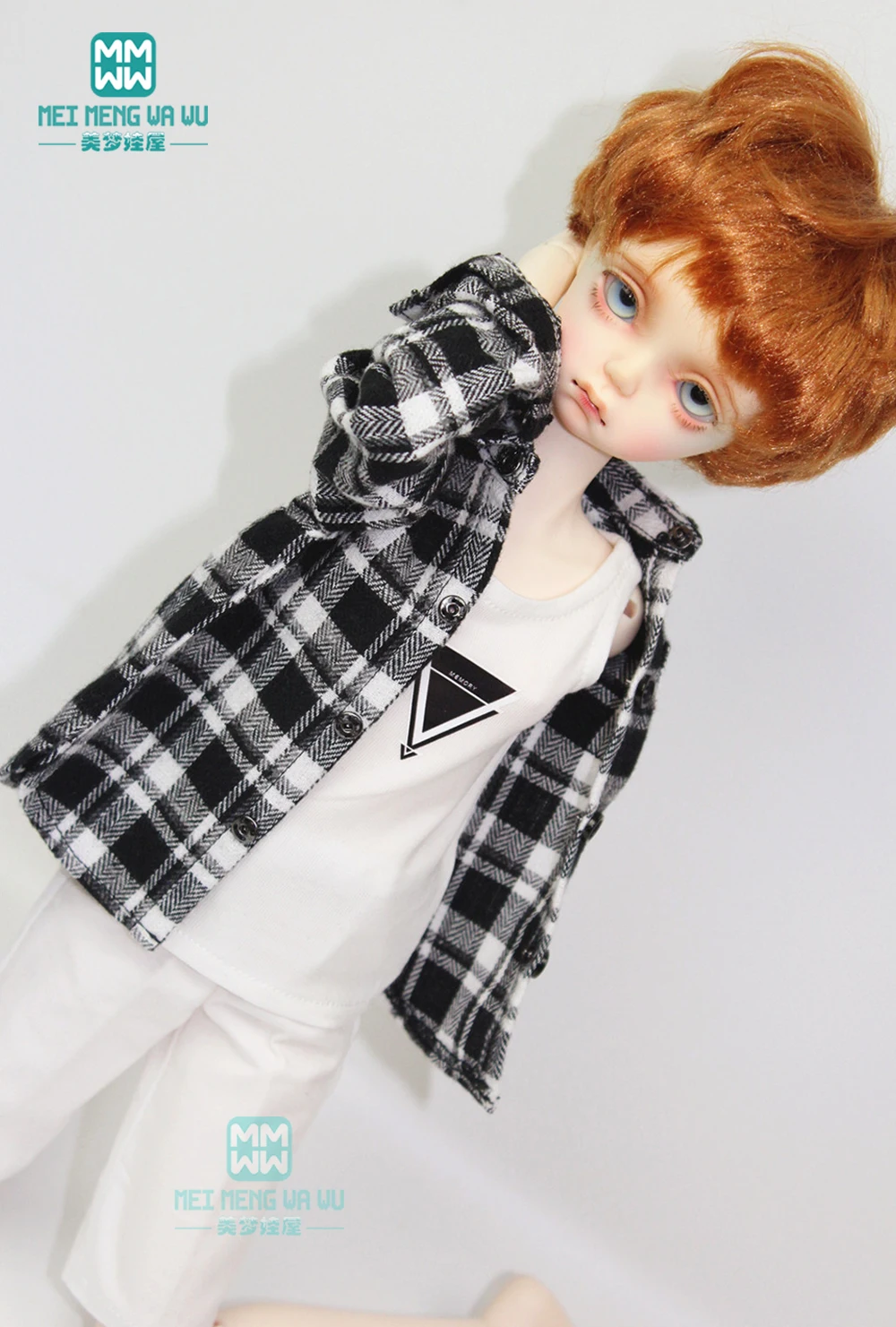 BJD dolls clothes for 43cm 1/4 MSD BJD accessories fashion Green plaid shirt, vest, shorts