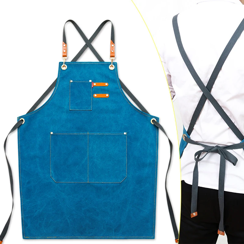 

New Denim Canvas Apron Chef Kitchen Cooking BBQ Apron For Woman Man Adjustable Pocket Coffee Tea Shop Works bib smock
