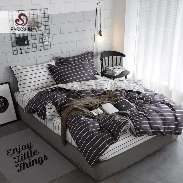 Parkshin Bedding Sets Black Stripe Designer Duvet Cover Sheets Parkshin Bedding Sets Black Stripe Designer Duvet Cover Sheets Comforter Bedspread Queen King Bedclothes Double Bed