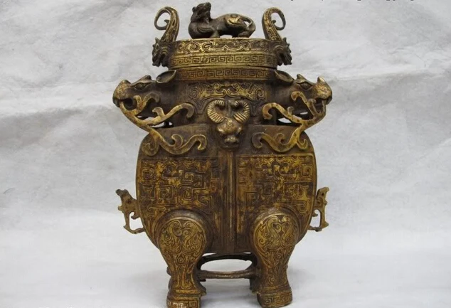 

Pure Brass Folk Classic Copper Bronze cattle OX Foo Dog beast veins Zun Pot Jar Vase Garden Decoration 100% real Brass Bronze
