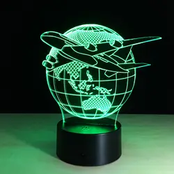 7 цветов Изменение сенсорный Регулируемый USB домашнего освещения самолета земной шар 3D ночник настольная лампа Спальня свет