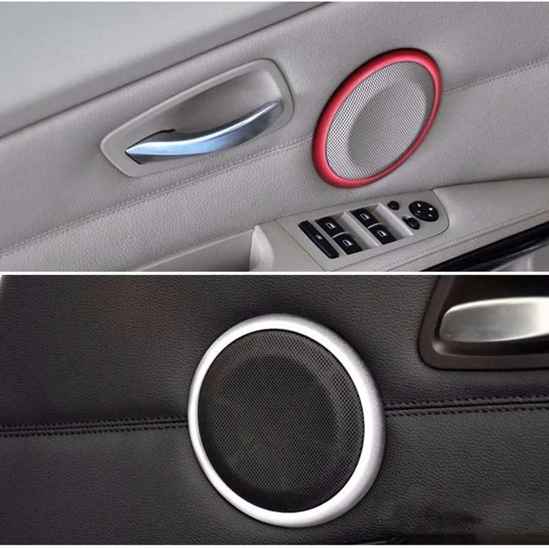 For BMW 3 Series E90 X1 2011-2015 Stainless Steel Interior Door Audio Speaker Frame Protection Decor Cover Stickers Accessories (9)