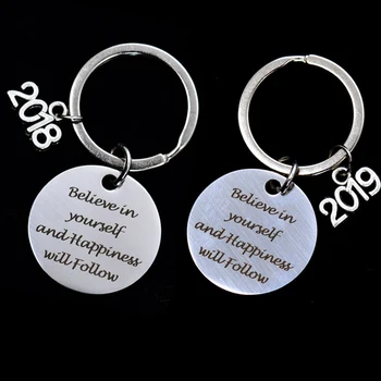 

Inspirational Graduation Souvenir Gift Key Chain To Friends Classmates Graduate 2018 & 2019 Hand Stamped Believe In Yourself