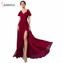 VKBRIDAL с плеча шифон невесты платья vestido de festa элегантный Винтаж v-образным вырезом Вечерние Узелок Формальные торжества платья