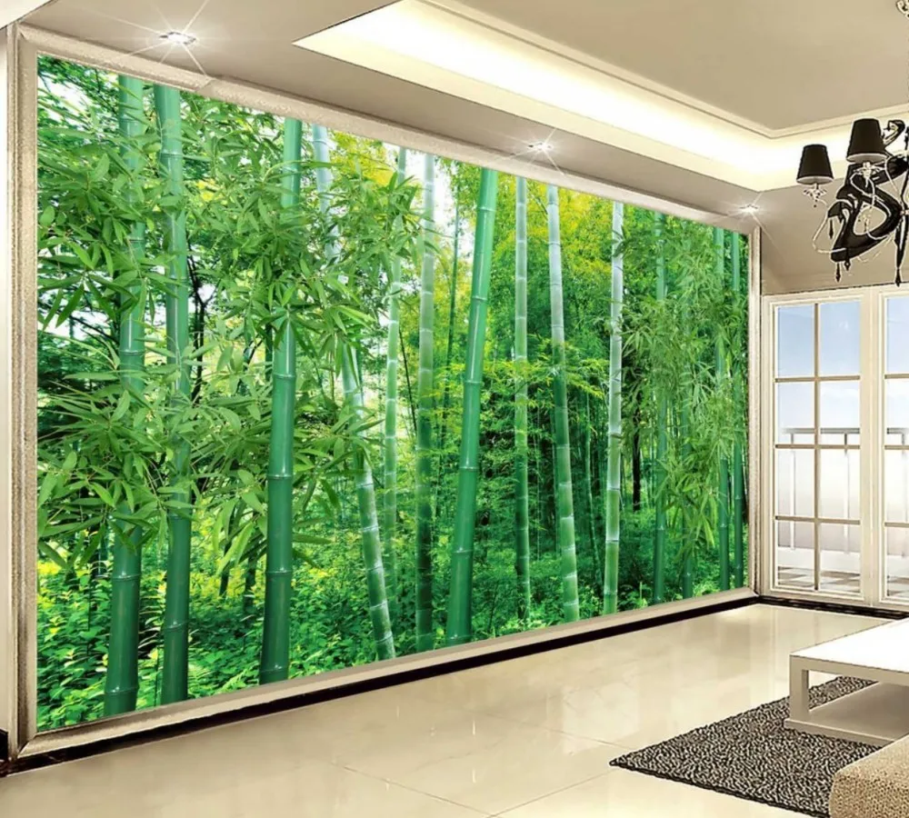 Бесплатная доставка бамбук пейзаж натуральный зеленый Гостиная ТВ фоне стены 3D пользовательские обои ресторан Чайхана росписи
