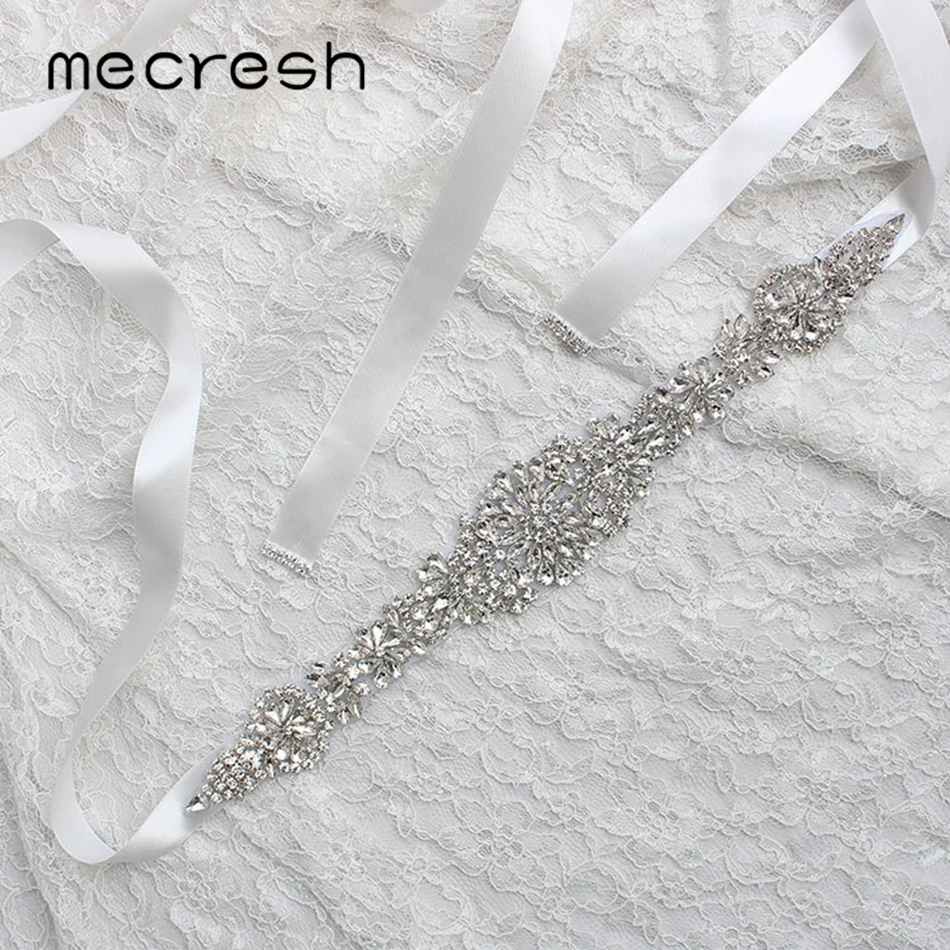 Mecresh Rhinestone Wedding Dress Belt for Bridal Gowns Red / White Satin Crystal Bride Belt Handmade Wedding Accessories YD001