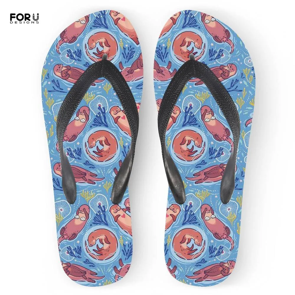 

FORUDESIGNS Summer Ladies Flip Flops Flats Cute Otter Printing Fashion Home Slippers for Teenage Girls Rubber Beach Sandals 2019