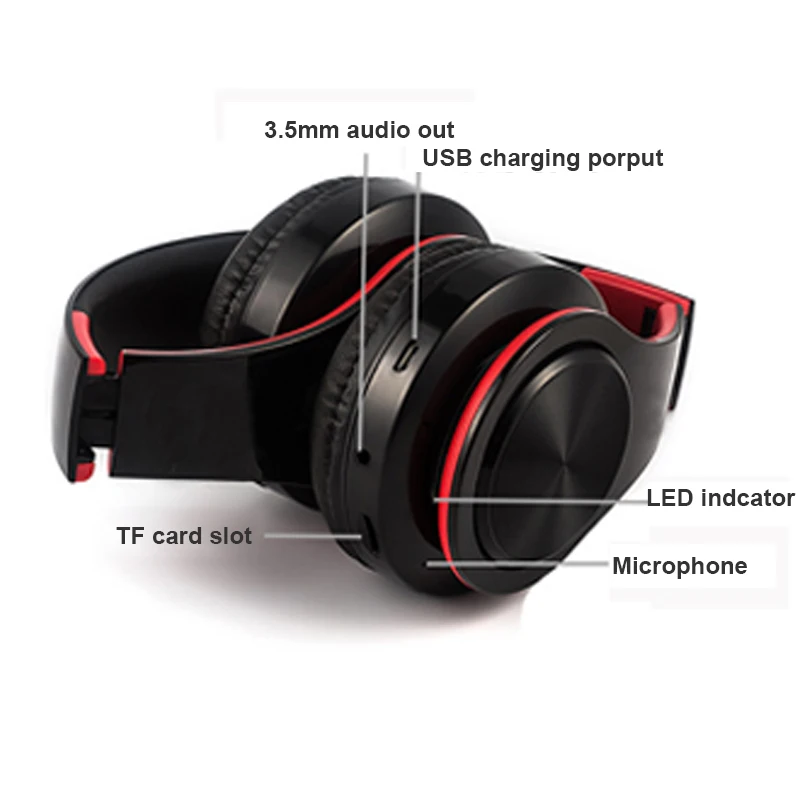 Wireless Earphones Stereo Wireless Bluetooth Headset Portable Cordless Headphone support FM Radio TF Card with MIC for Phone