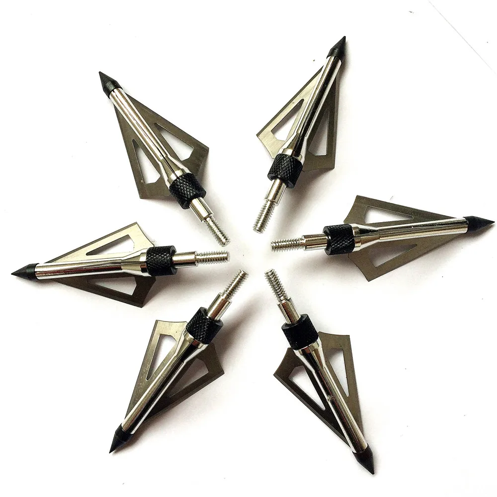 6Pcs/Lot Three Blades 100 Grain Silver Steel Archery Hunting Arrowheads