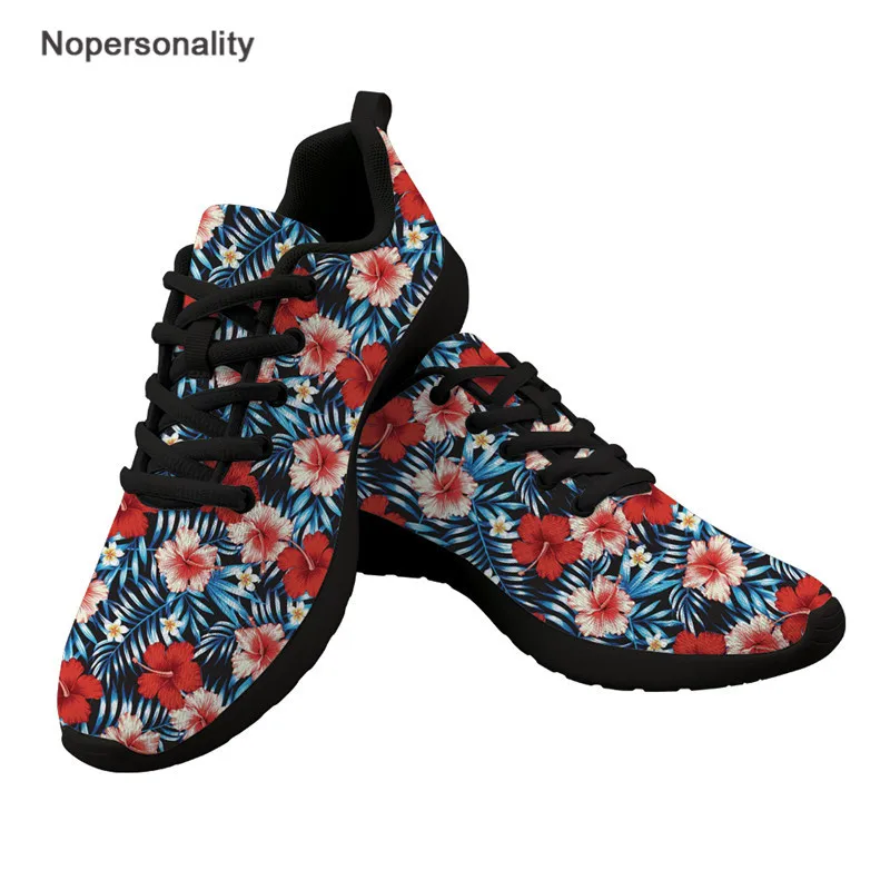 

Nopersonality 3D Tropical Hibiscus Print Women Shoes Breathable Sneakers Platform Shoes Lace Up Ladies Spring Walking Shoes Plus