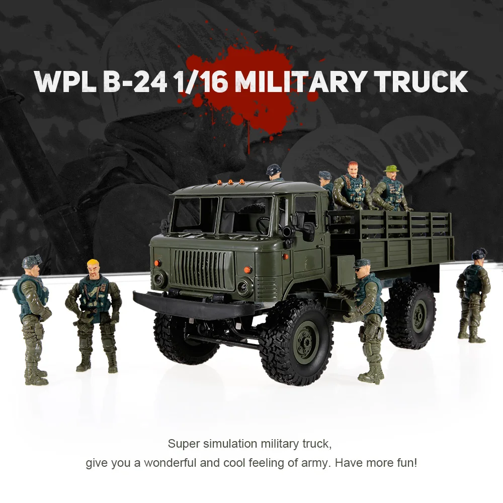 WPL B 24 1/16 RC военный грузовик Rock Crawler армейский автомобиль комплект с мотором и