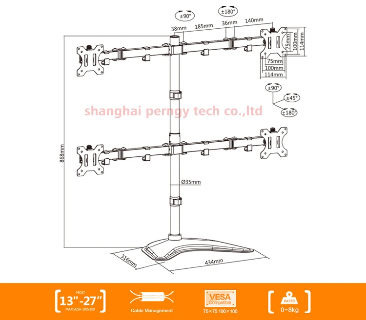 360 Вращающаяся большая база 1"-27" 8 кг Выдвижная рукоятка 100x100 четыре монитора Настольный держатель Регулируемая подставка для монитора кронштейн для экрана