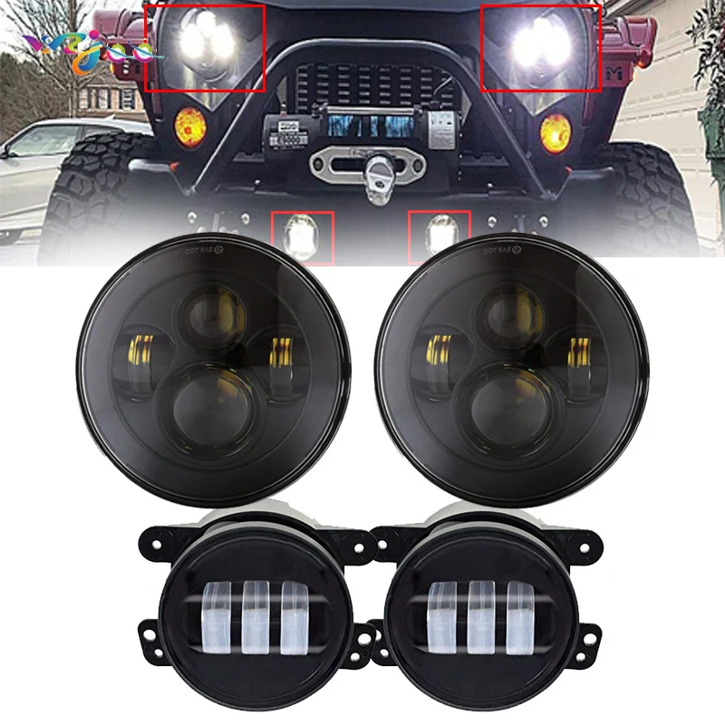 WZJOO 7 inch Светодиодная лампа подходит для Jeep Wrangler 40 Вт светодиодный фары с 4''inch 30